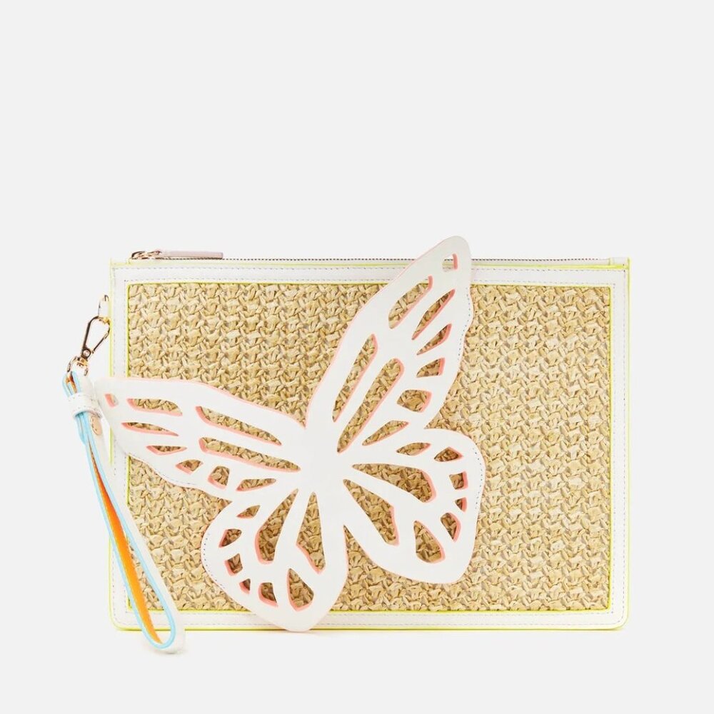 Sophia Webster Women's Flossy Butterfly Pouchette Bag - White/Neutral Raffia